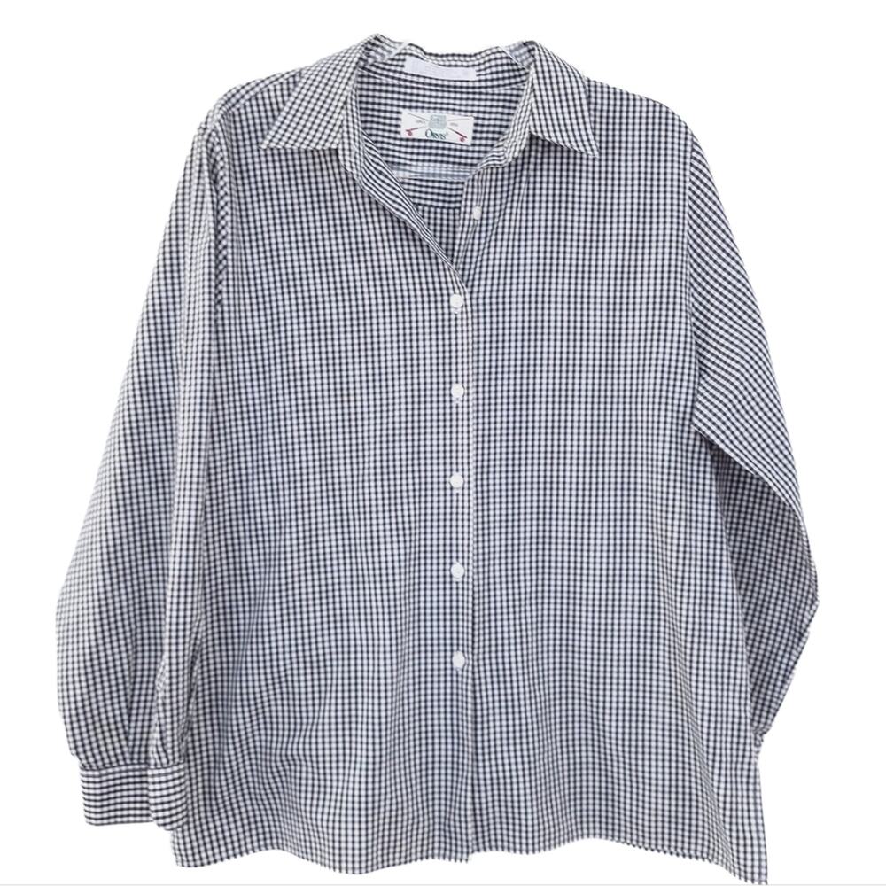 Orvis Plaid Shirt Black & White Women SZ 16 Button Up Collared Long Sleeve